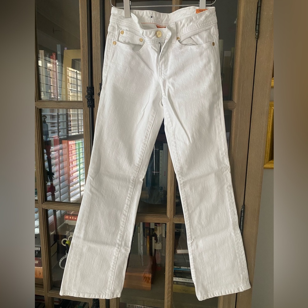 Tory Burch Women's  Classic Tory Boot White Jeans